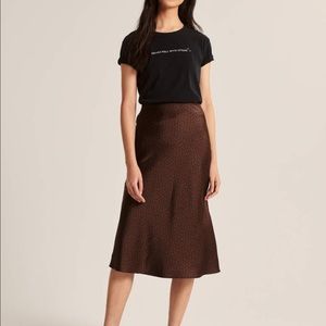 NWT Abercrombie Satin Midi Skirt Dark Brown XS